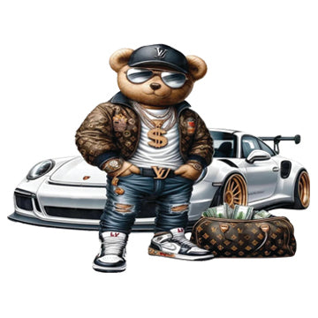 Boss Teddy Bear holding money, hustle mode, LV Boss