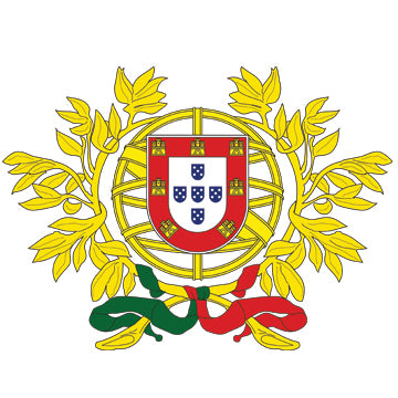 Coat of arms of Portugal with laurel branches.